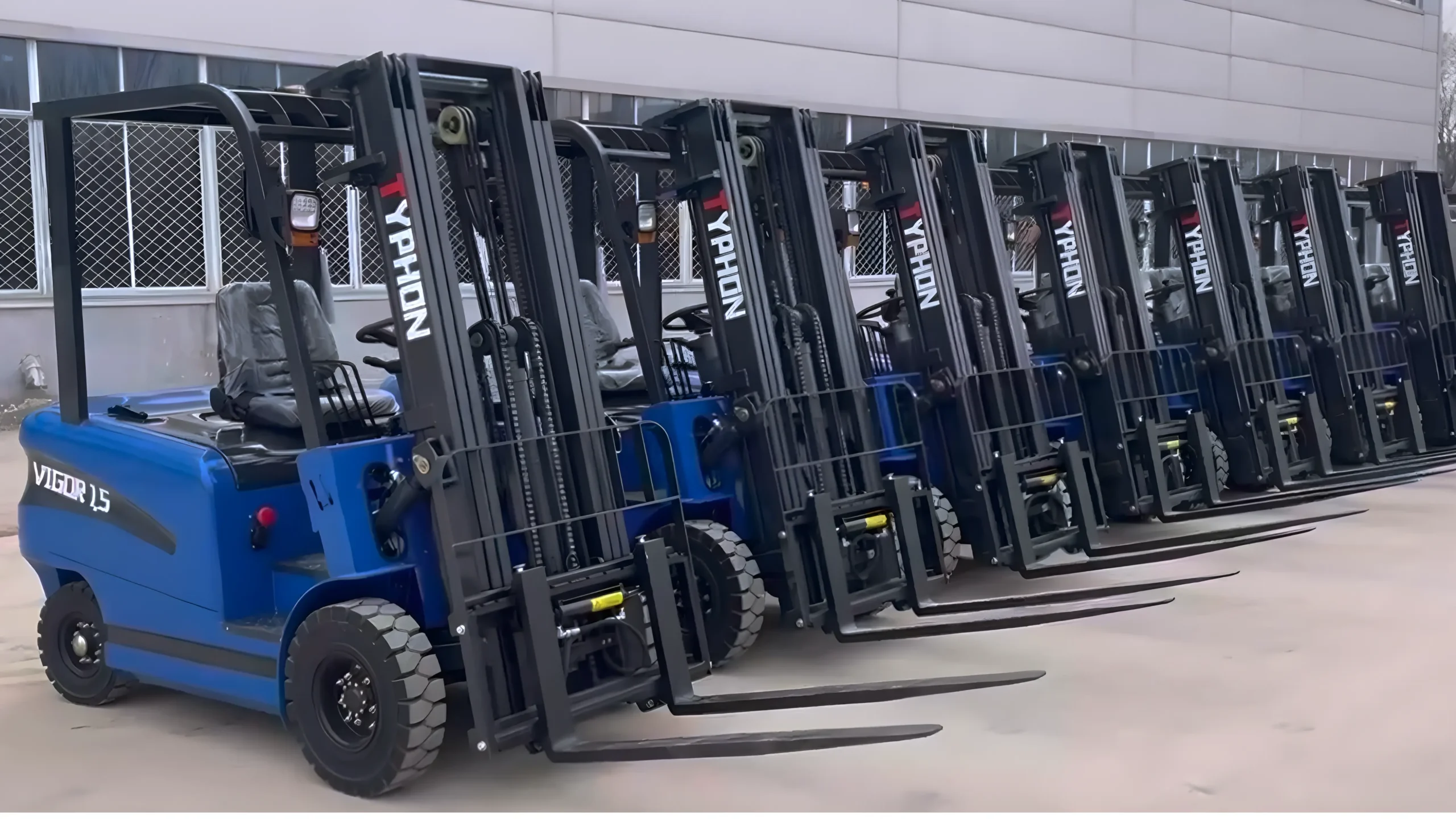 Electric forklift fleet prepared for customer delivery